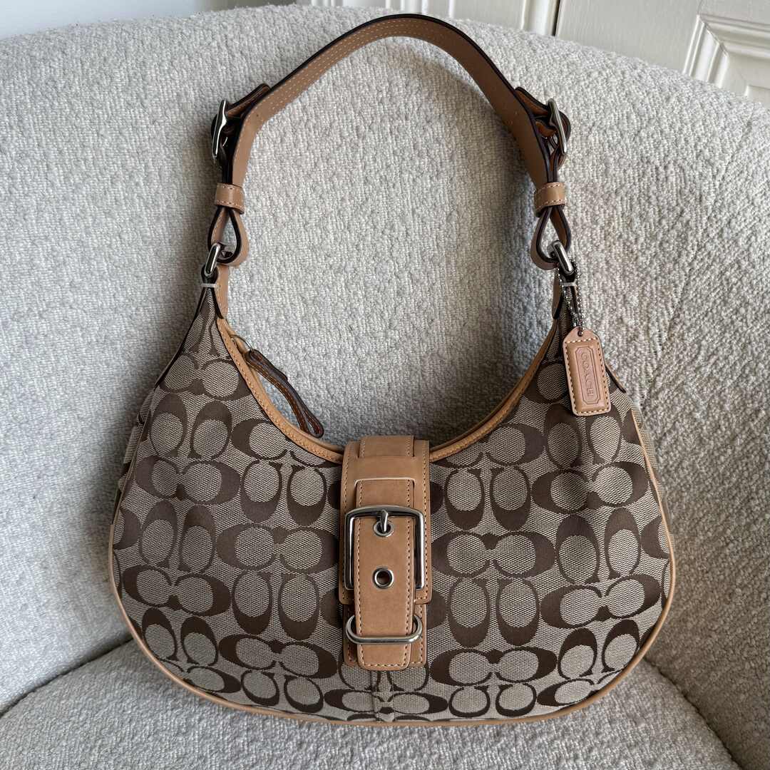 Coach Signature Hobo Buckle Tan Shoulder Bag