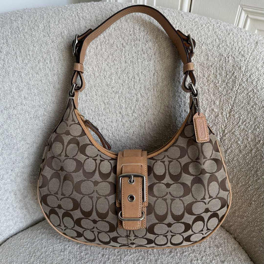 Coach Signature Hobo Buckle Tan Shoulder Bag