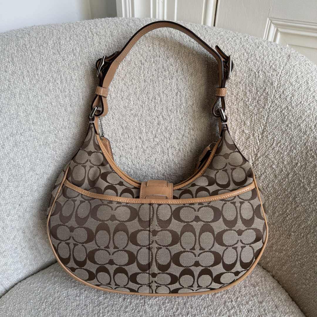 Coach Signature Hobo Buckle Tan Shoulder Bag