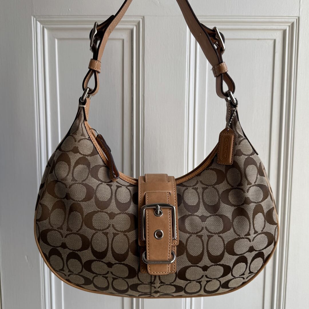 Coach Signature Hobo Buckle Tan Shoulder Bag