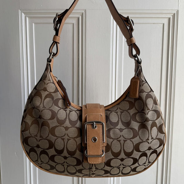 Coach Signature Hobo Buckle Tan Shoulder Bag