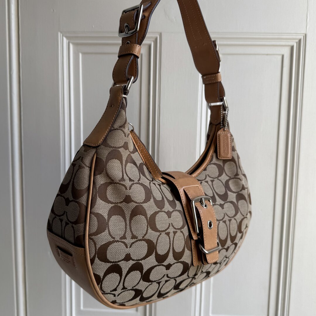 Coach Signature Hobo Buckle Tan Shoulder Bag