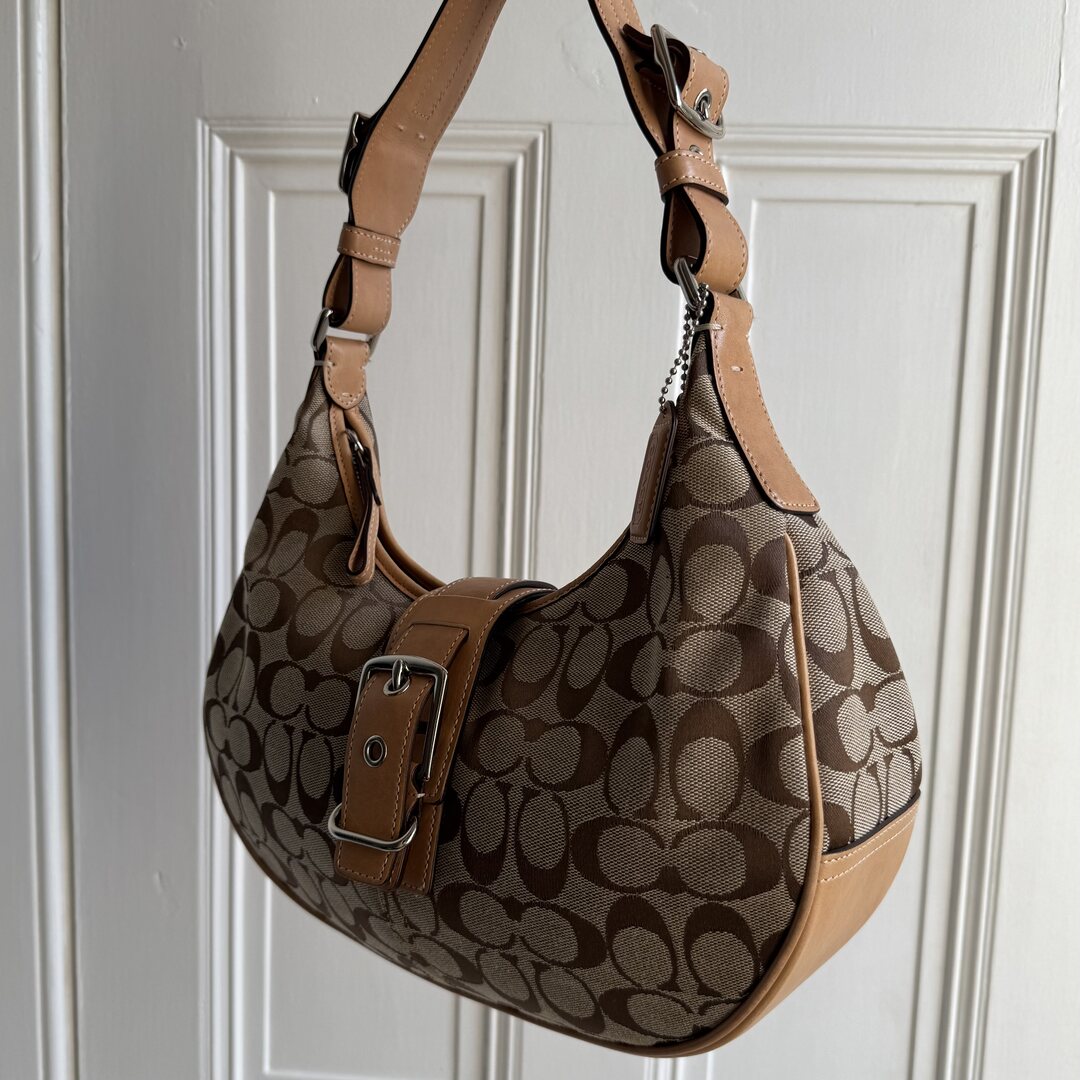 Coach Signature Hobo Buckle Tan Shoulder Bag