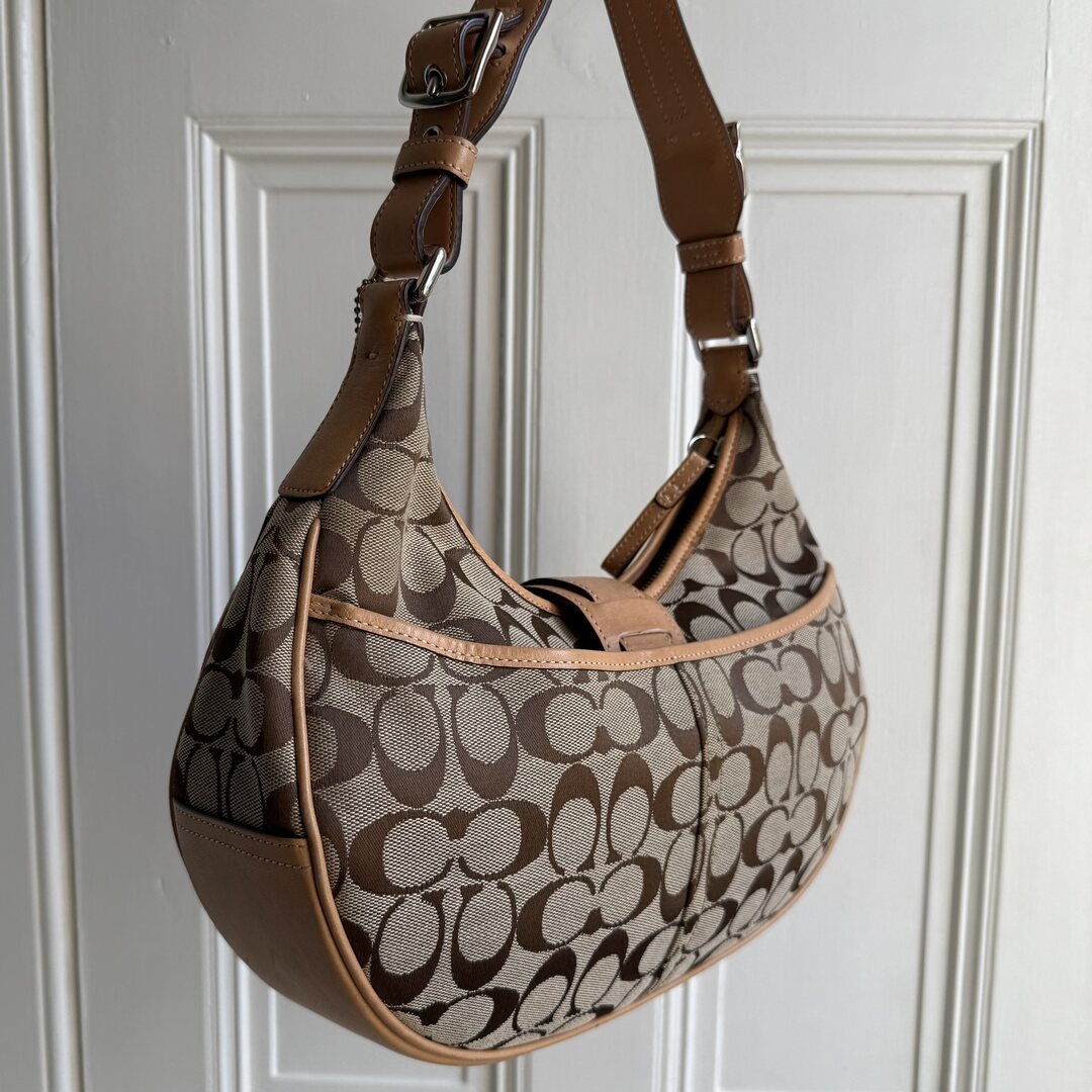 Coach Signature Hobo Buckle Tan Shoulder Bag