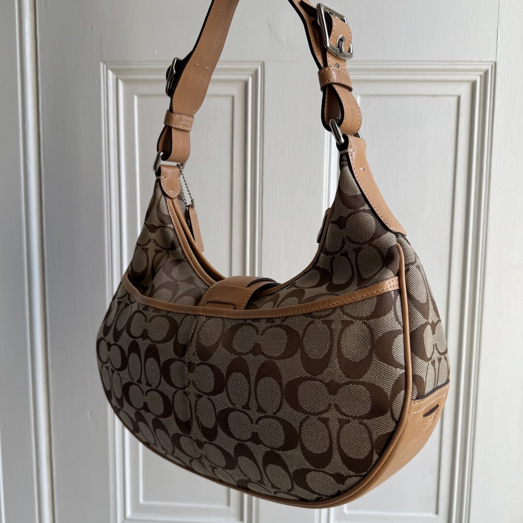 Coach Signature Hobo Buckle Tan Shoulder Bag