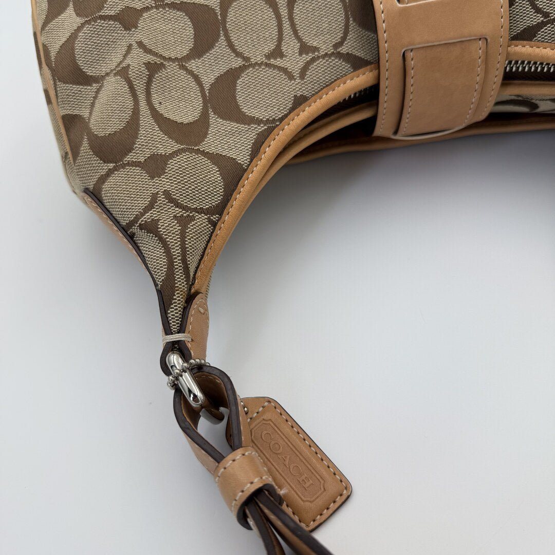 Coach Signature Hobo Buckle Tan Shoulder Bag