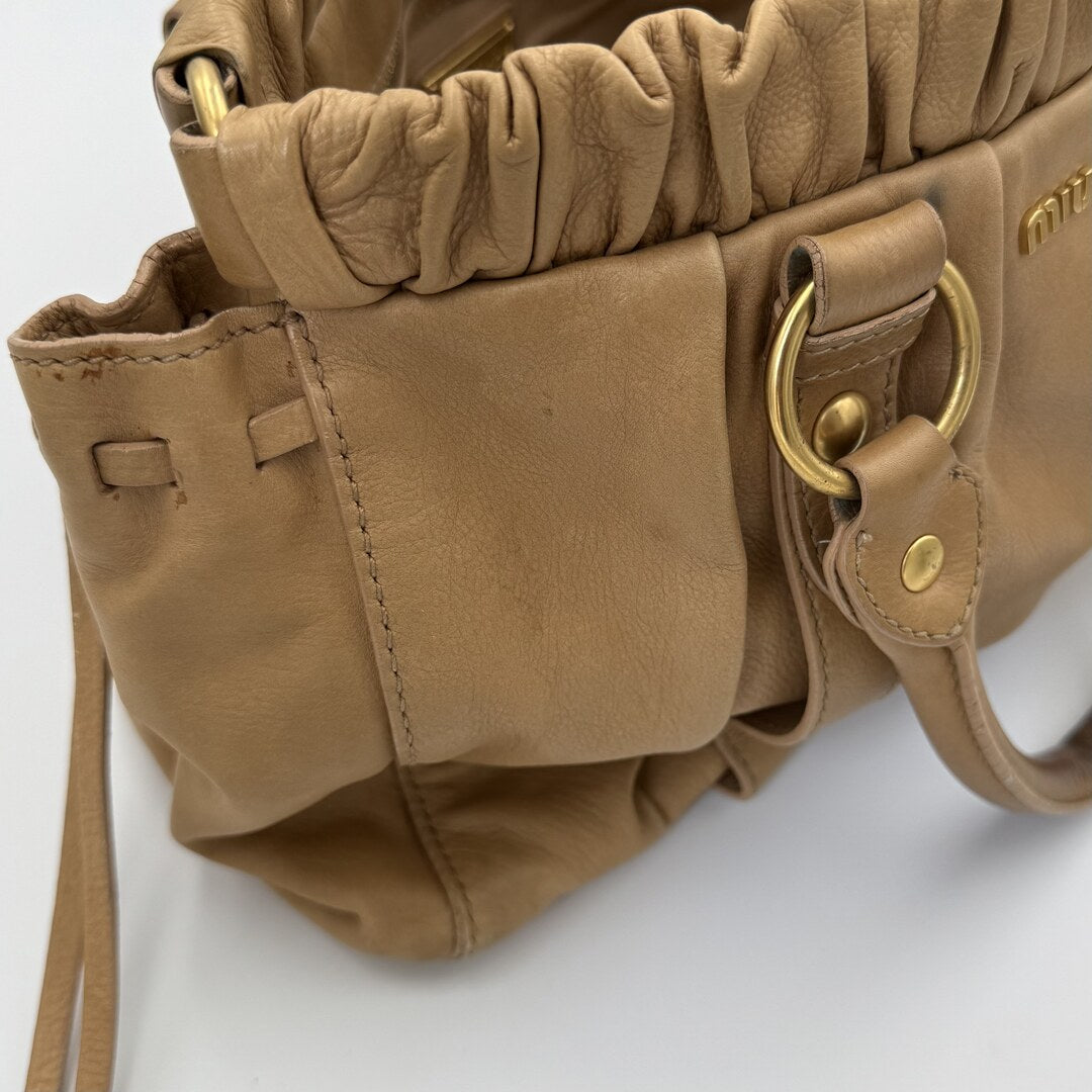 Miu Miu Vitello Beige Leather Handbag