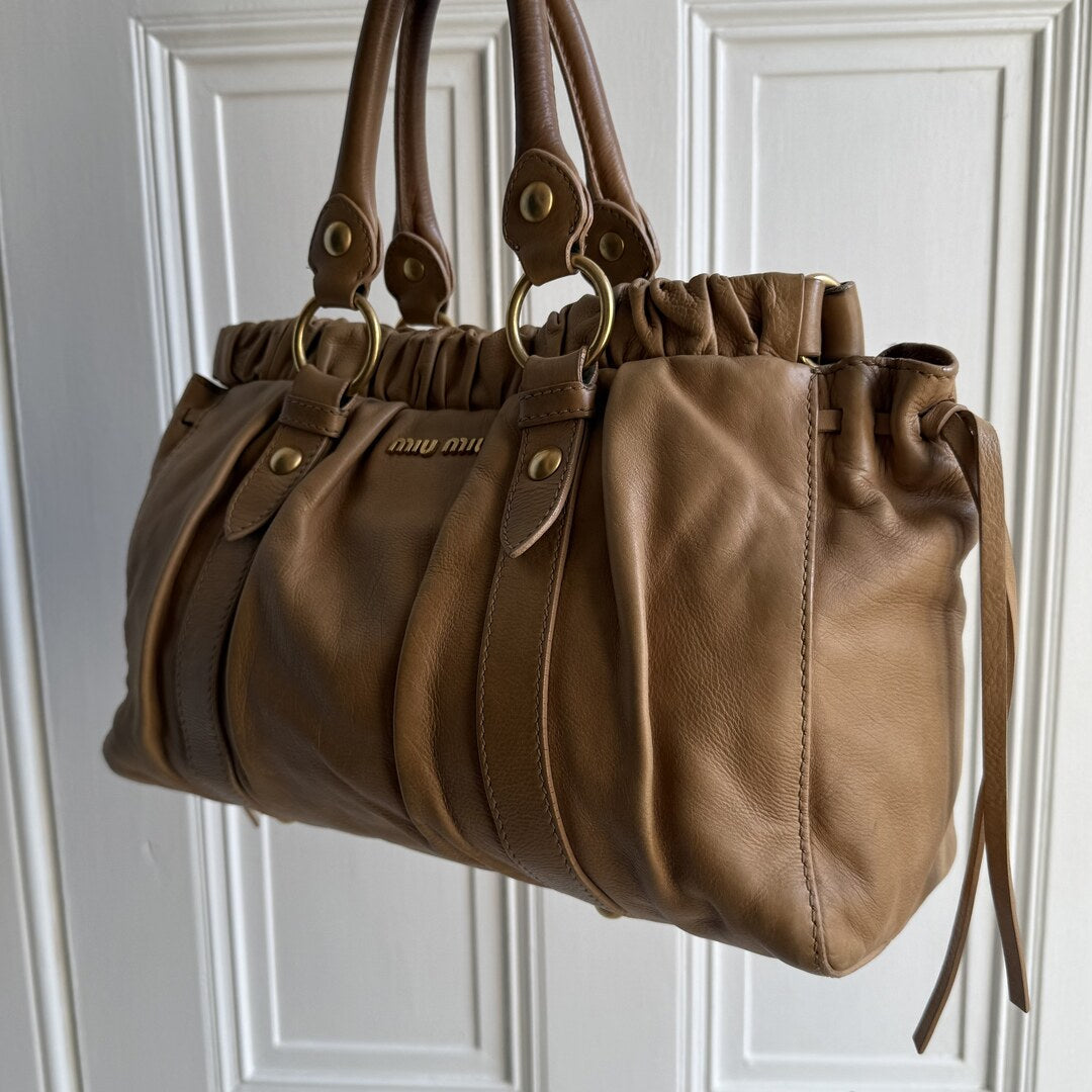 Miu Miu Vitello Beige Leather Handbag