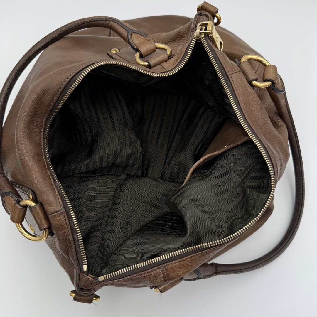2009 Prada Cervo Shine Brown Leather Shoulder Bag