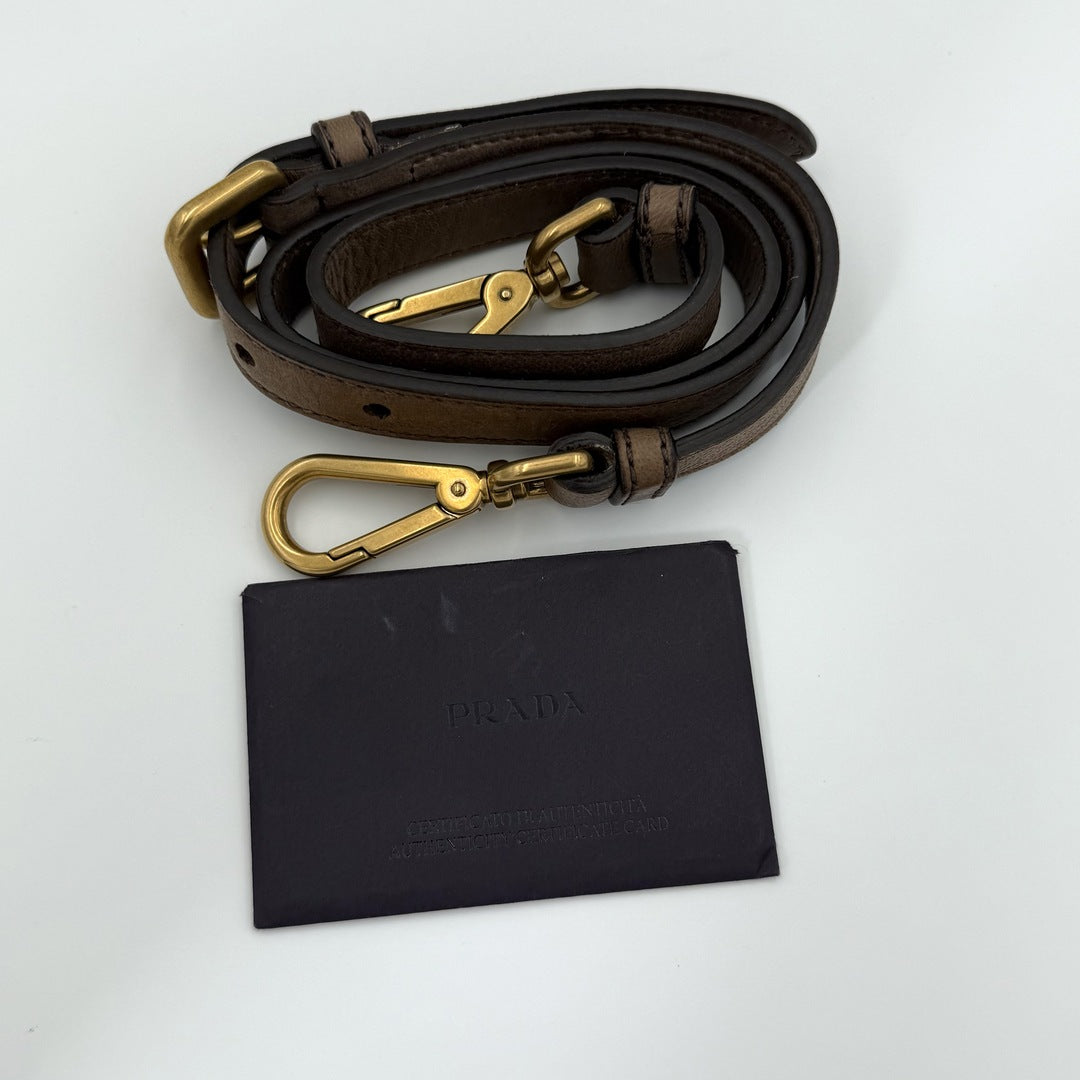 2009 Prada Cervo Shine Brown Leather Shoulder Bag