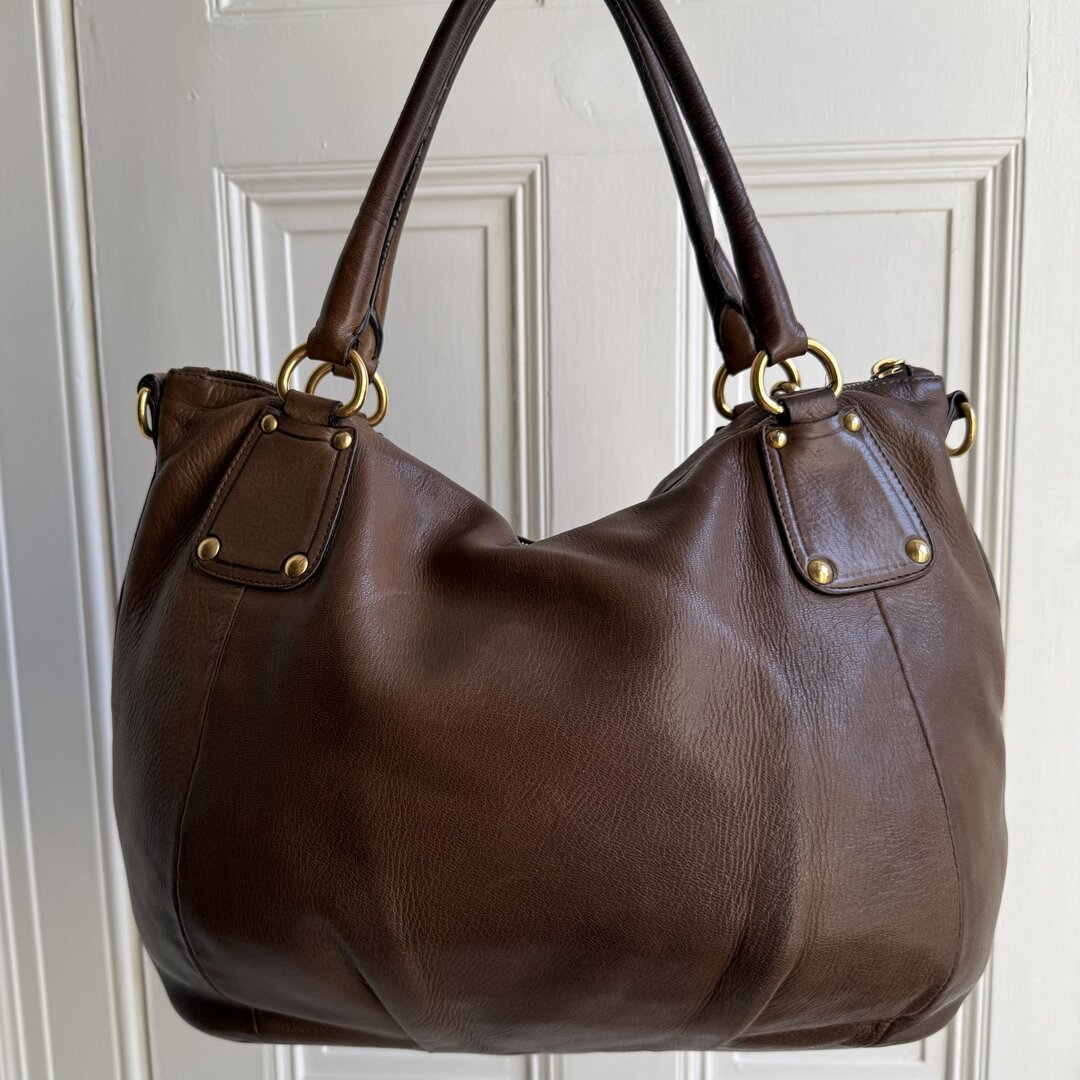 2009 Prada Cervo Shine Brown Leather Shoulder Bag