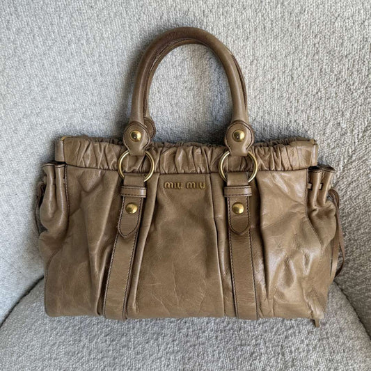 Miu Miu Vitello Beige Leather Handbag