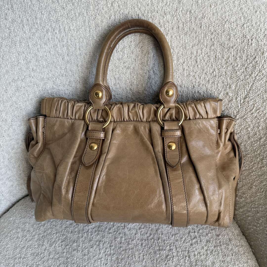 Miu Miu Vitello Beige Leather Handbag