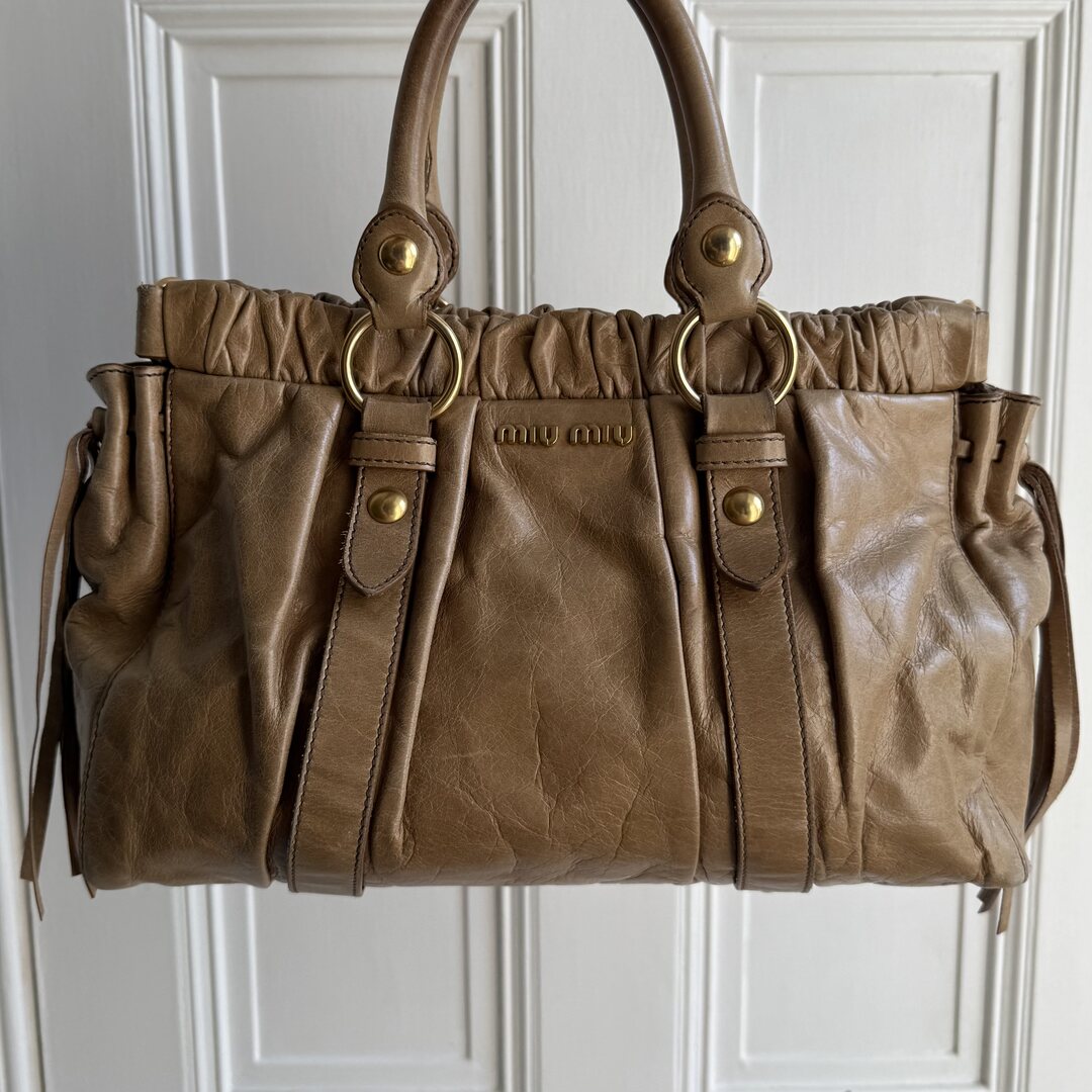 Miu Miu Vitello Beige Leather Handbag