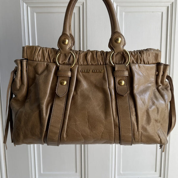 Miu Miu Vitello Beige Leather Handbag