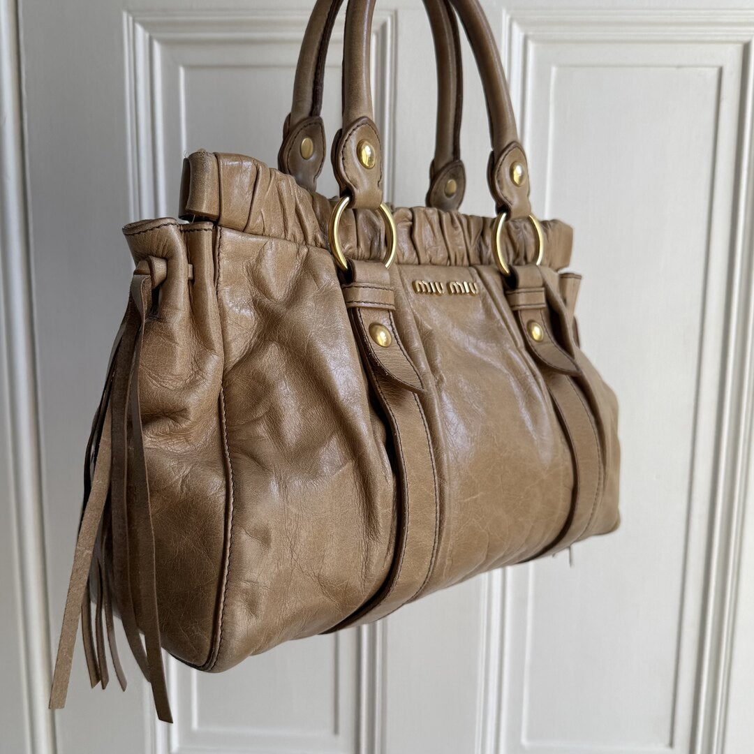 Miu Miu Vitello Beige Leather Handbag