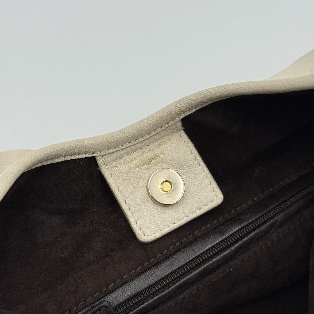 2004 YSL Mombasa Saint Tropez Leather Cream Shoulder Bag