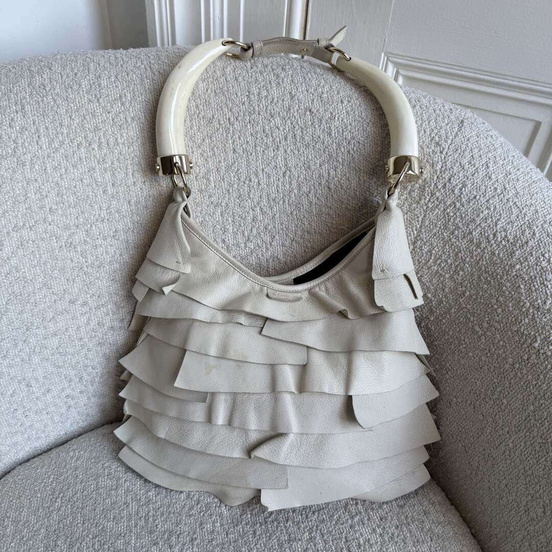 2004 YSL Mombasa Saint Tropez Leather Cream Shoulder Bag