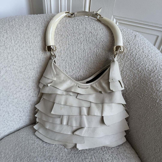 2004 YSL Mombasa Saint Tropez Leather Cream Shoulder Bag