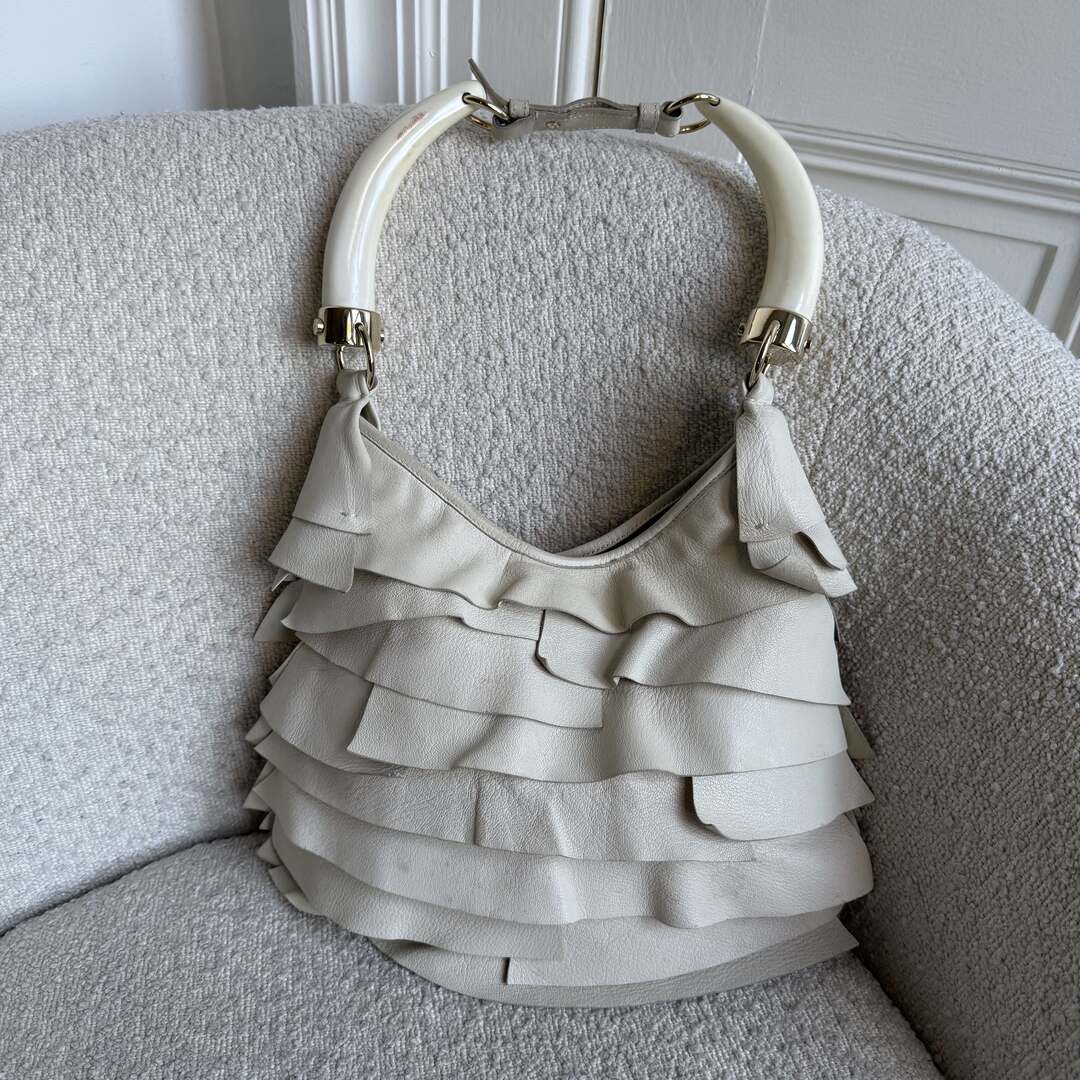 2004 YSL Mombasa Saint Tropez Leather Cream Shoulder Bag