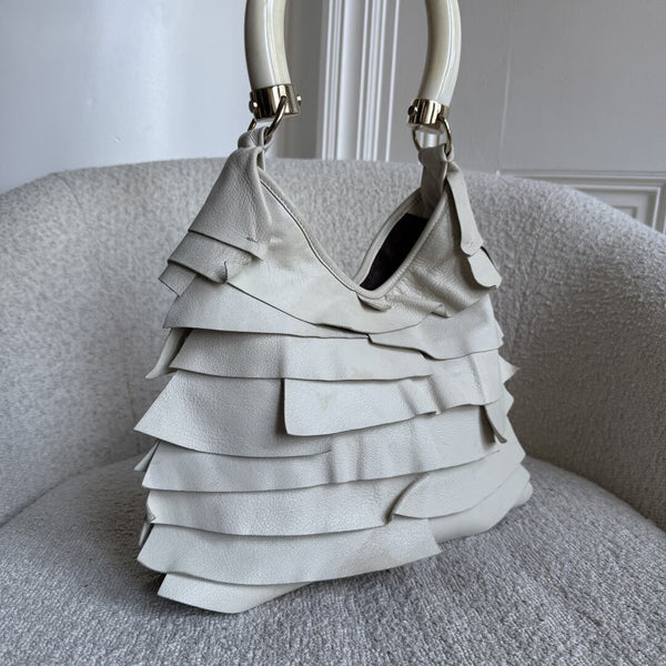 2004 YSL Mombasa Saint Tropez Leather Cream Shoulder Bag
