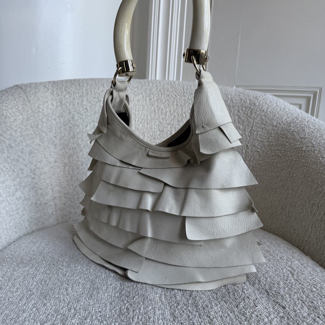 2004 YSL Mombasa Saint Tropez Leather Cream Shoulder Bag