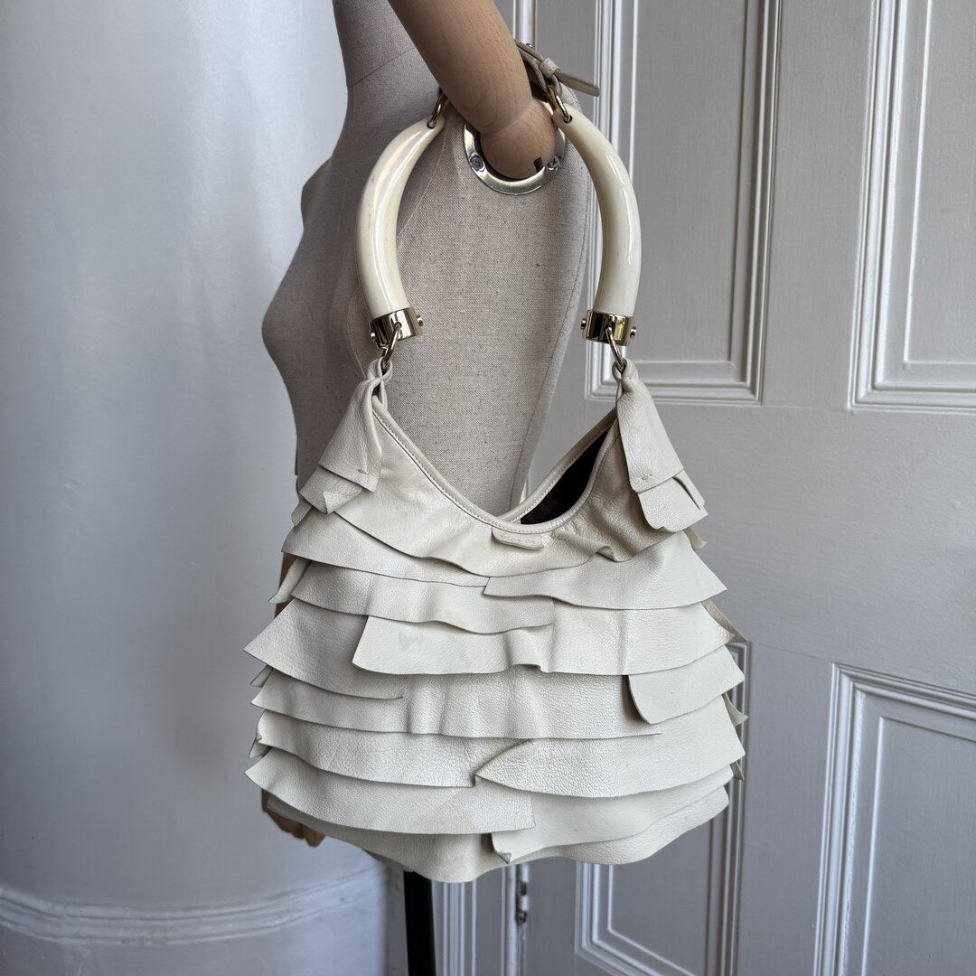 2004 YSL Mombasa Saint Tropez Leather Cream Shoulder Bag