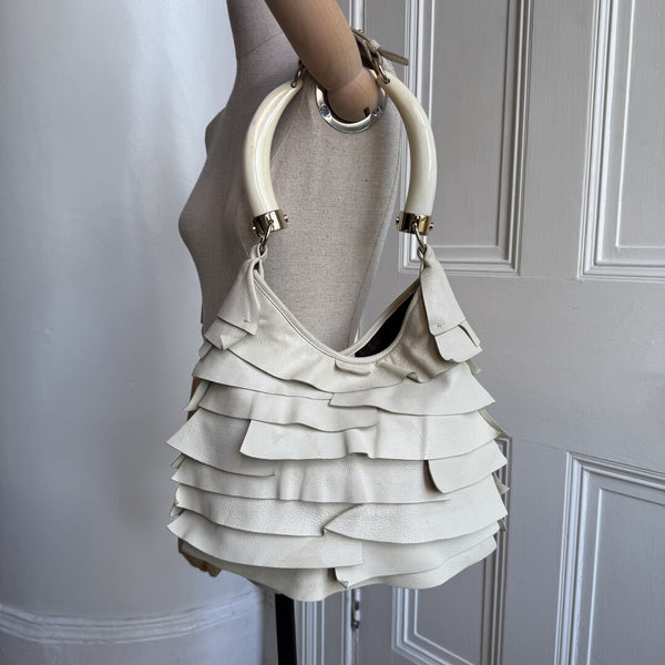 2004 YSL Mombasa Saint Tropez Leather Cream Shoulder Bag