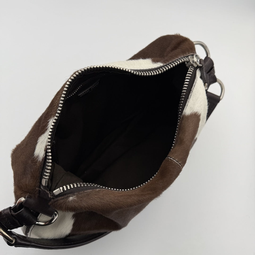 RARE Archive Miu Miu Cow Print Brown Leather Shoulder Bag