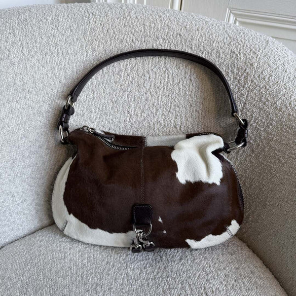 RARE Archive Miu Miu Cow Print Brown Leather Shoulder Bag