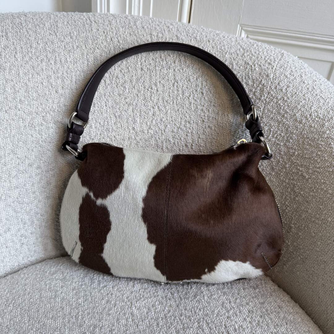 RARE Archive Miu Miu Cow Print Brown Leather Shoulder Bag