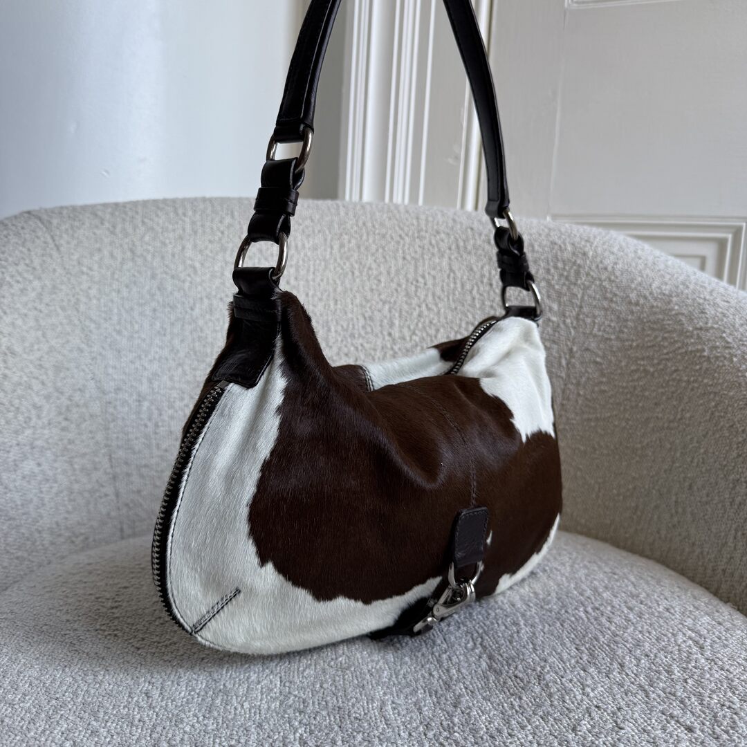 RARE Archive Miu Miu Cow Print Brown Leather Shoulder Bag
