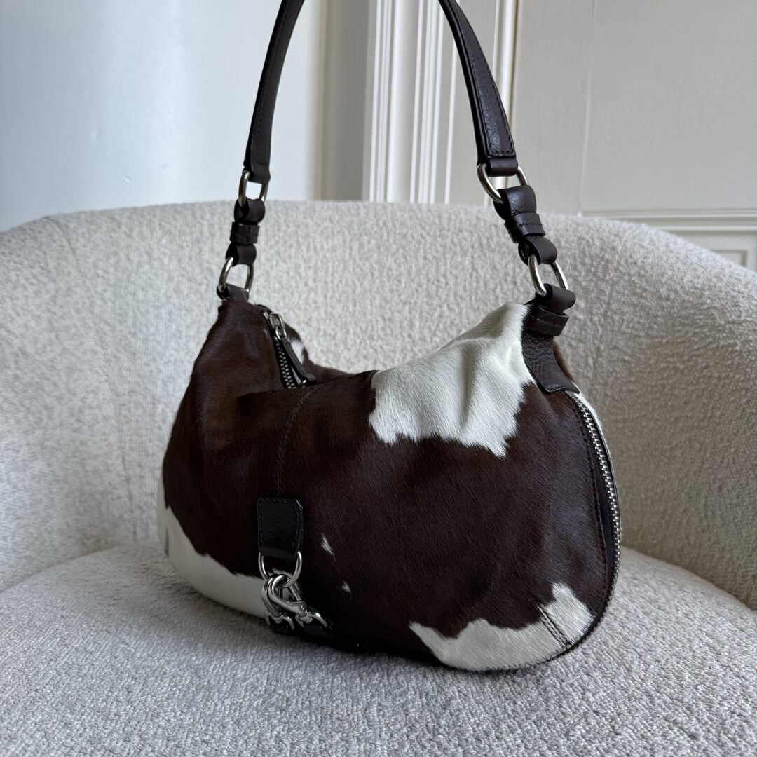 RARE Archive Miu Miu Cow Print Brown Leather Shoulder Bag