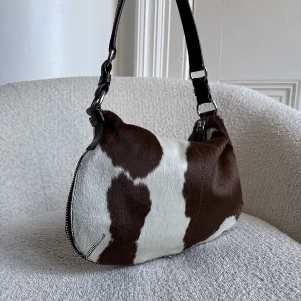 RARE Archive Miu Miu Cow Print Brown Leather Shoulder Bag