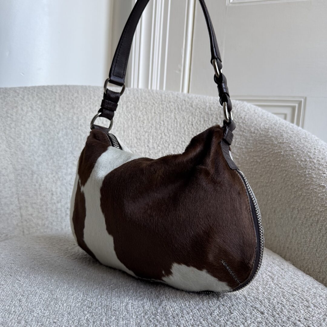 RARE Archive Miu Miu Cow Print Brown Leather Shoulder Bag