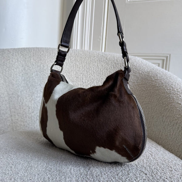 RARE Archive Miu Miu Cow Print Brown Leather Shoulder Bag