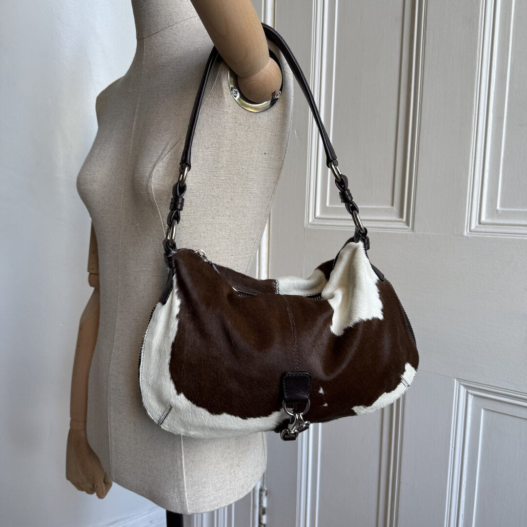 RARE Archive Miu Miu Cow Print Brown Leather Shoulder Bag