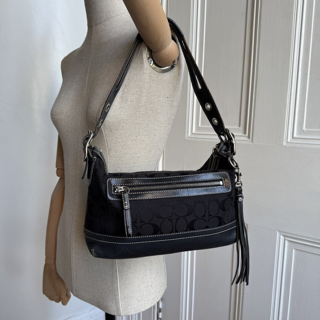 Coach Signature Tassel Black Shoulder Bag