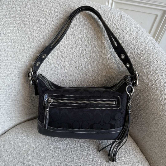 Coach Signature Tassel Black Shoulder Bag