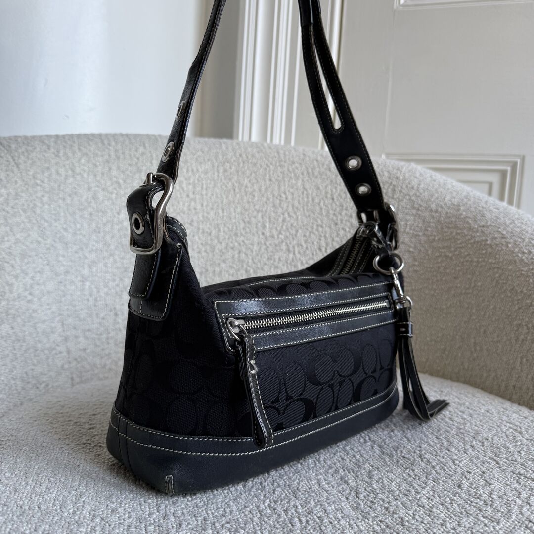 Coach Signature Tassel Black Shoulder Bag