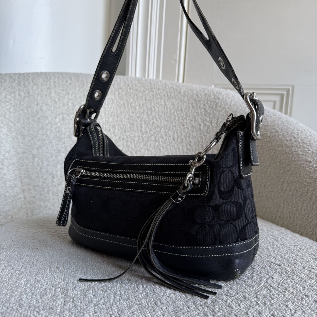 Coach Signature Tassel Black Shoulder Bag