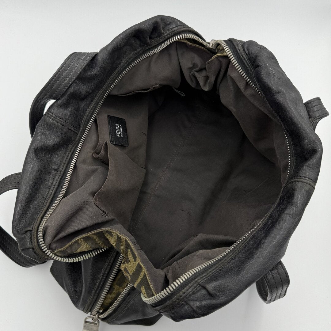 Fendi Unzipped Black Leather Shoulder Bag