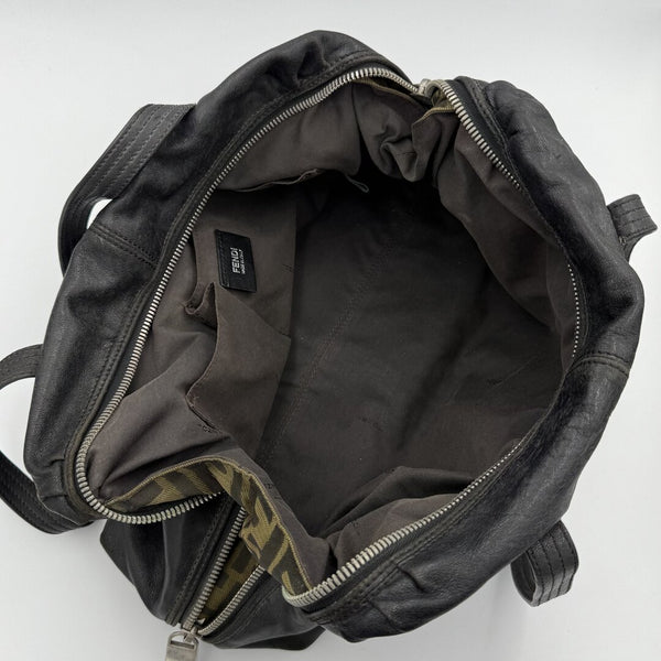 Fendi Unzipped Black Leather Shoulder Bag