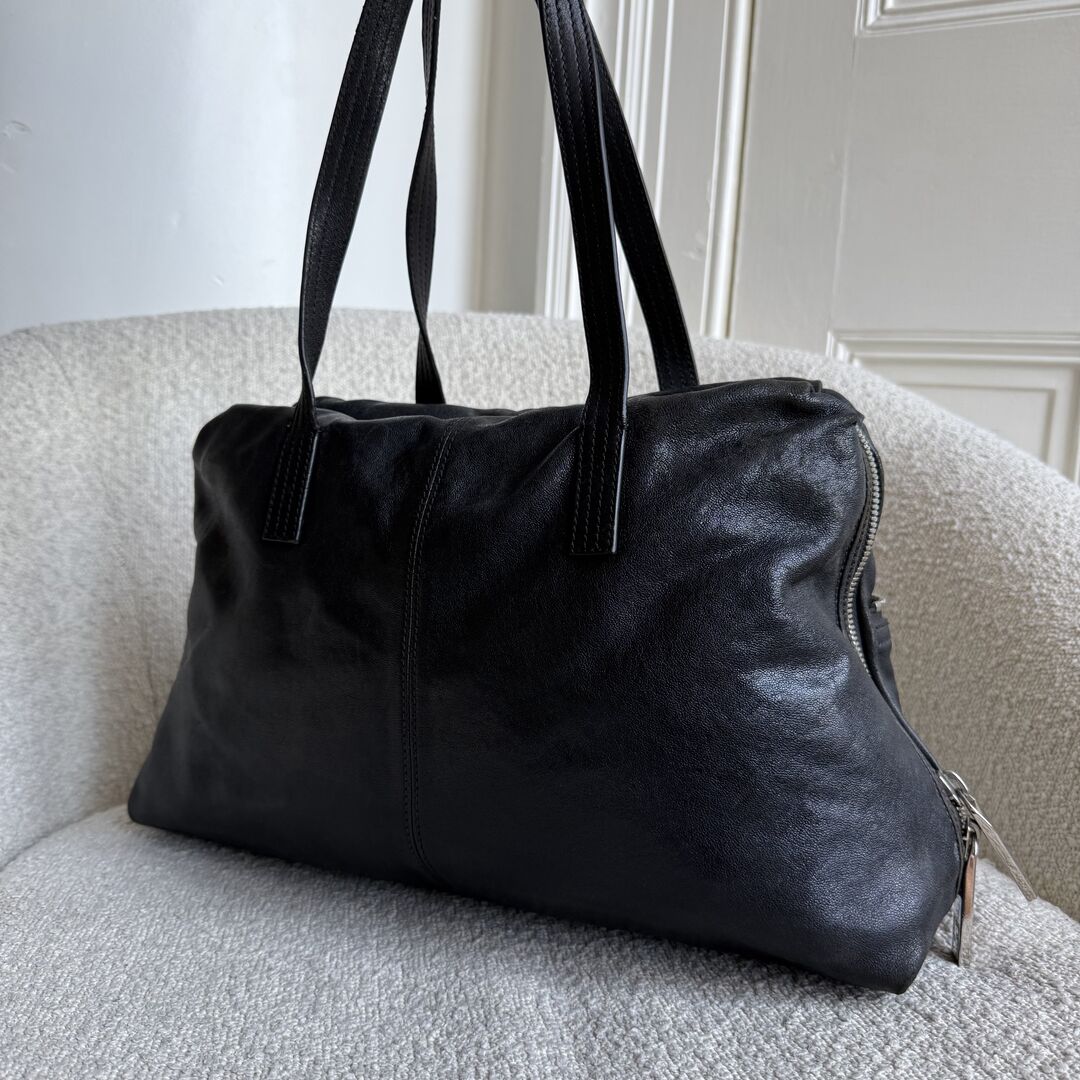 Fendi Unzipped Black Leather Shoulder Bag