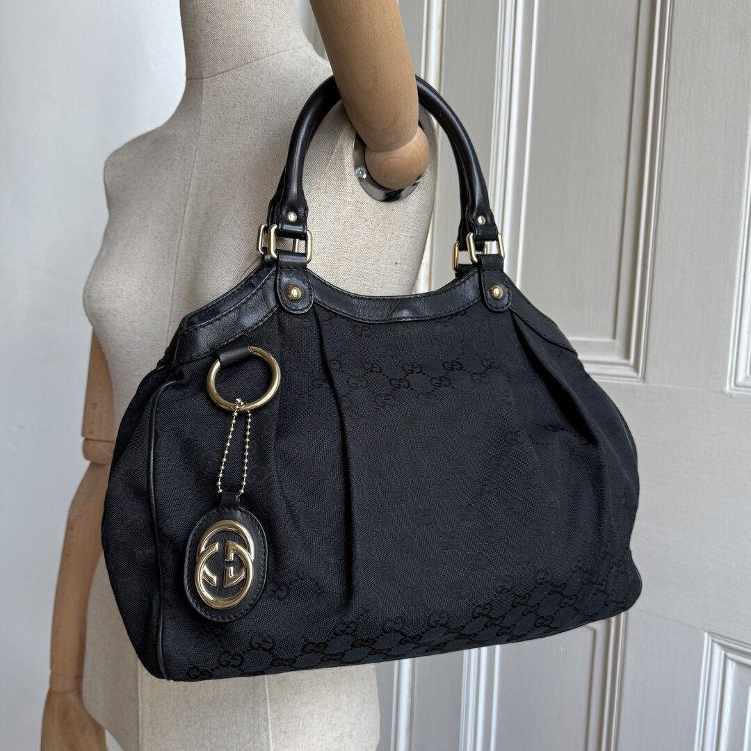Gucci GG Canvas Sukey Black Tote Bag