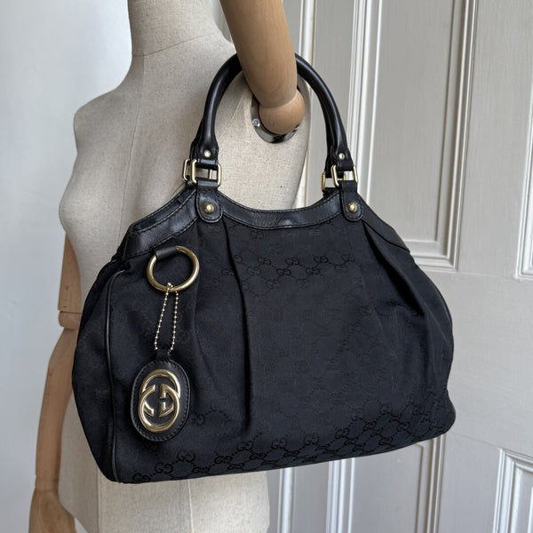 Gucci GG Canvas Sukey Black Tote Bag