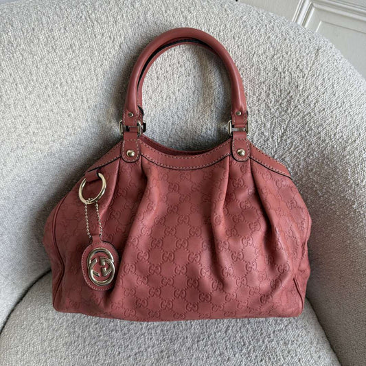 Gucci Guccissima Sukey Leather Pink Tote Bag