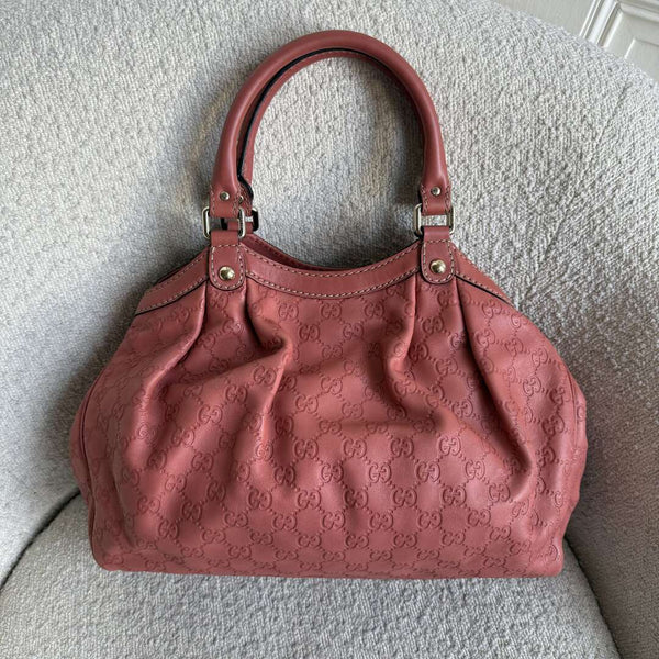 Gucci Guccissima Sukey Leather Pink Tote Bag