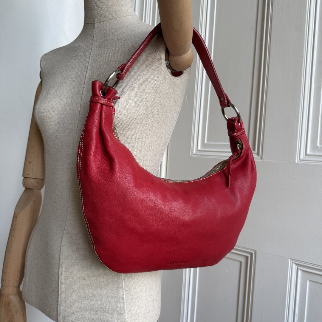 Archive Miu Miu Hobo Leather Red Shoulder Bag