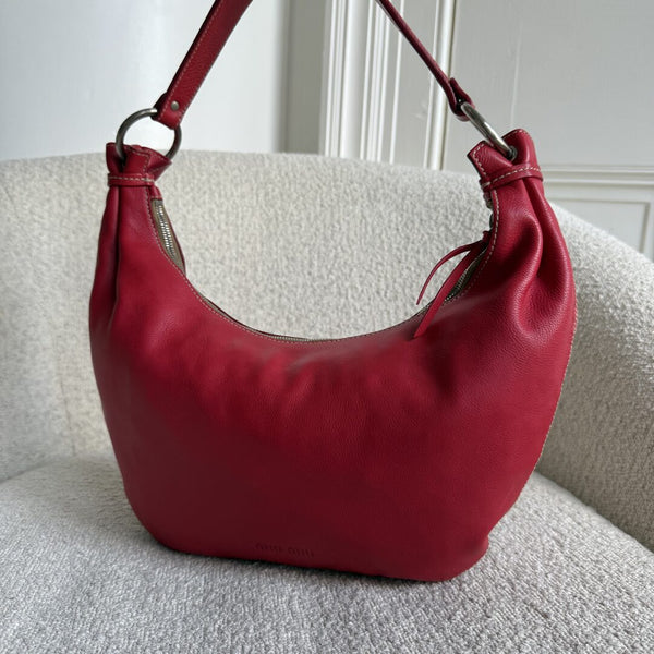 Archive Miu Miu Hobo Leather Red Shoulder Bag